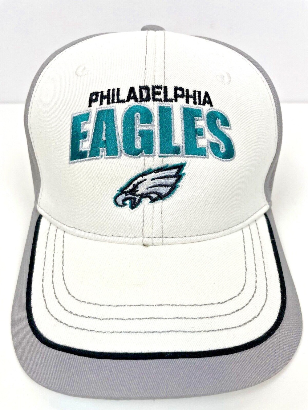 VTG NWT NFL Team Apparel Philadelphia Eagles Hook&Loop Back Hat Gray White Green